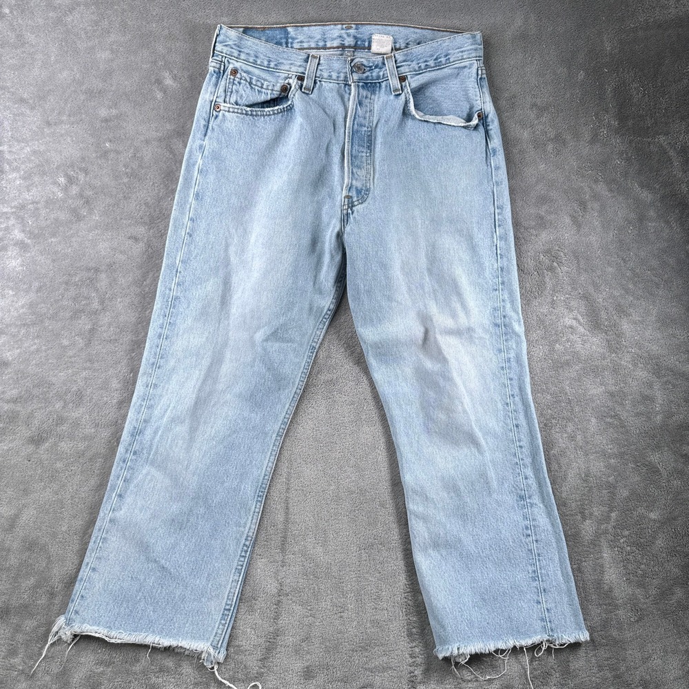 Levi's 501 Jeans Mens 29x24 Light Wash Straight Leg Raw Hem USA Made Vintage